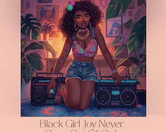 Descarga digital retro / Decoración imprimible de chica negra estilo Y2K