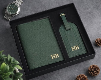 Juego de funda para pasaporte y etiqueta para equipaje de cuero personalizado, cartera para pasaporte personalizada, regalos de viaje personalizados, regalo de boda personalizado, regalo de San Valentín
