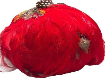 Vintage Jack McConnell Boutique Red Feather Pillbox Hat