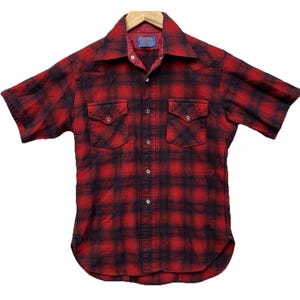 Vintage Pendleton Shadow Plaid Flannel Size M Short Sleeve Wool Board Shirt image 1