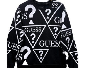 Vintage 90s Guess Los Angeles All Over Print Sweatshirt Mens Size L Black White