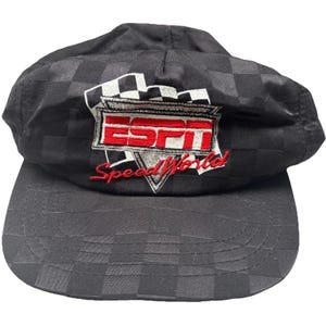 Vintage ESPN Speed World Black Snapback Hat Cap Checkered Racing Sports