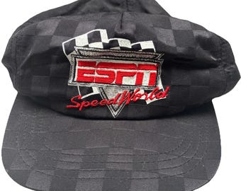 Vintage ESPN Speed World Black Snapback Hat Cap Checkered Racing Sports