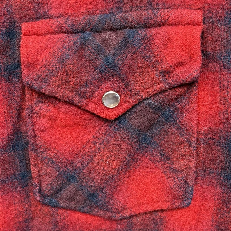 Vintage Pendleton Shadow Plaid Flannel Size M Short Sleeve Wool Board Shirt image 8