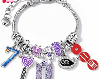 BTS Bettelarmband | ARMY Bangtan Armband | K-Pop Schmuck Geschenk | Bts Logo Bettelarmband | Fächerarmband verstellbar | ARMY Merchandise Geschenk