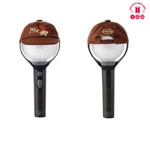 May include: Two black and white light sticks with brown caps. The caps have the word "Hope" embroidered on them. The light sticks have a clear globe and a black handle with the words "Map of the Soul" printed on them.