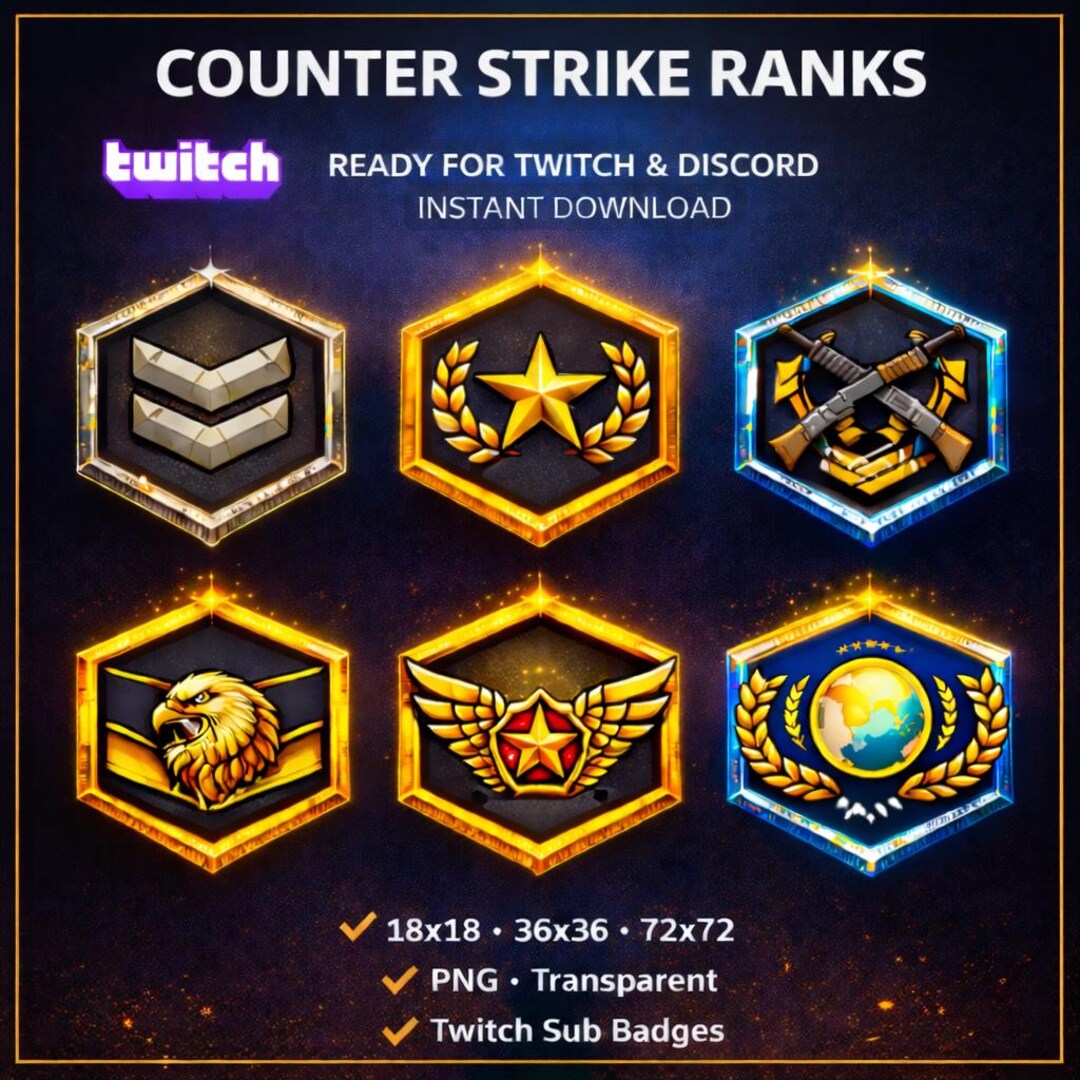 Counter Strike Ranks Twitch Sub Badges Pack - Etsy