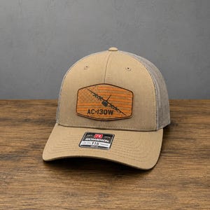 AC-130W Stinger II Hat, Laser Engraved Leather Patch Cap, AFSOC Gunship Military Aviation Gift, Air Force Aircrew Veteran Hat