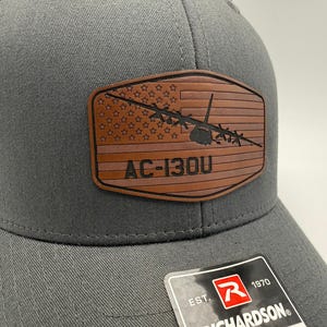 AC-130U Spooky Hat, Laser Engraved Leather Patch Cap, AFSOC Gunship Military Aviation Gift, Air Force Veteran Retirement Gift Hat
