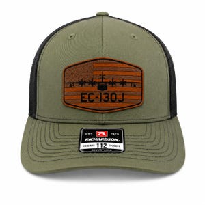 EC-130J Commando Solo Hat, Laser Engraved Leather Patch Cap, AFSOC PSYOP Military Aviation Gift, Air Force Aircrew Veteran Trucker Hat