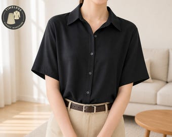 Eenvoudige straight-fit damestop | Lichtgewicht shirt met korte mouwen en kraag | Casual werkkledingmode voor dames | Comfortabele zomerkleding