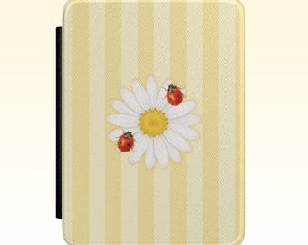 Daisy and Ladybug Yellow Paperwhite Kindle Case | Striped Kindle Case, Ladybug Kindle Case, Floral Kindle Case, Paperwhite Kindle