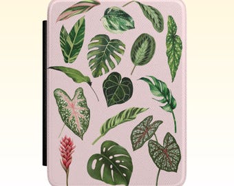 Custodia per Kindle Paperwhite rosa chiaro con foglie di piante d'appartamento / Custodia per Kindle con colibrì, custodia per Kindle floreale, custodia per Kindle Paperwhite