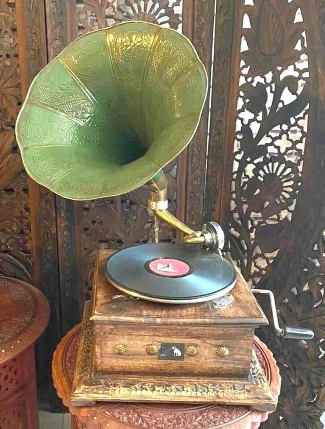 Shellac Player Handmade Green Style Gramophone: Working Shellac Record Player, Rustic ...