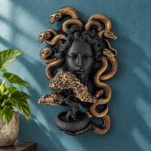 Hand Painted Medusa Bonsai Wall Sculpture: Black Gothic Mythological Art