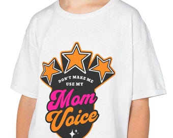 Mom Voice Kids Tee | Retro Stars, Bold Script, Playful Mom Theme