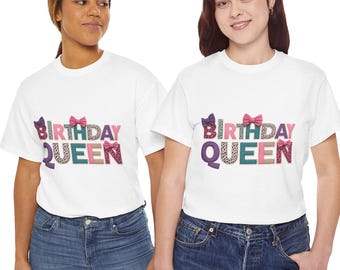 Birthday Queen T-Shirt | Colorful Bow Letters, Thankful Back