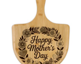 Happy Mother's Day Floral Wreath Bamboo Pizza Board