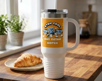 Taza térmica de viaje de 1,2 litros (40 oz) / Vaso de acero inoxidable con asa, impresión UV-DTF