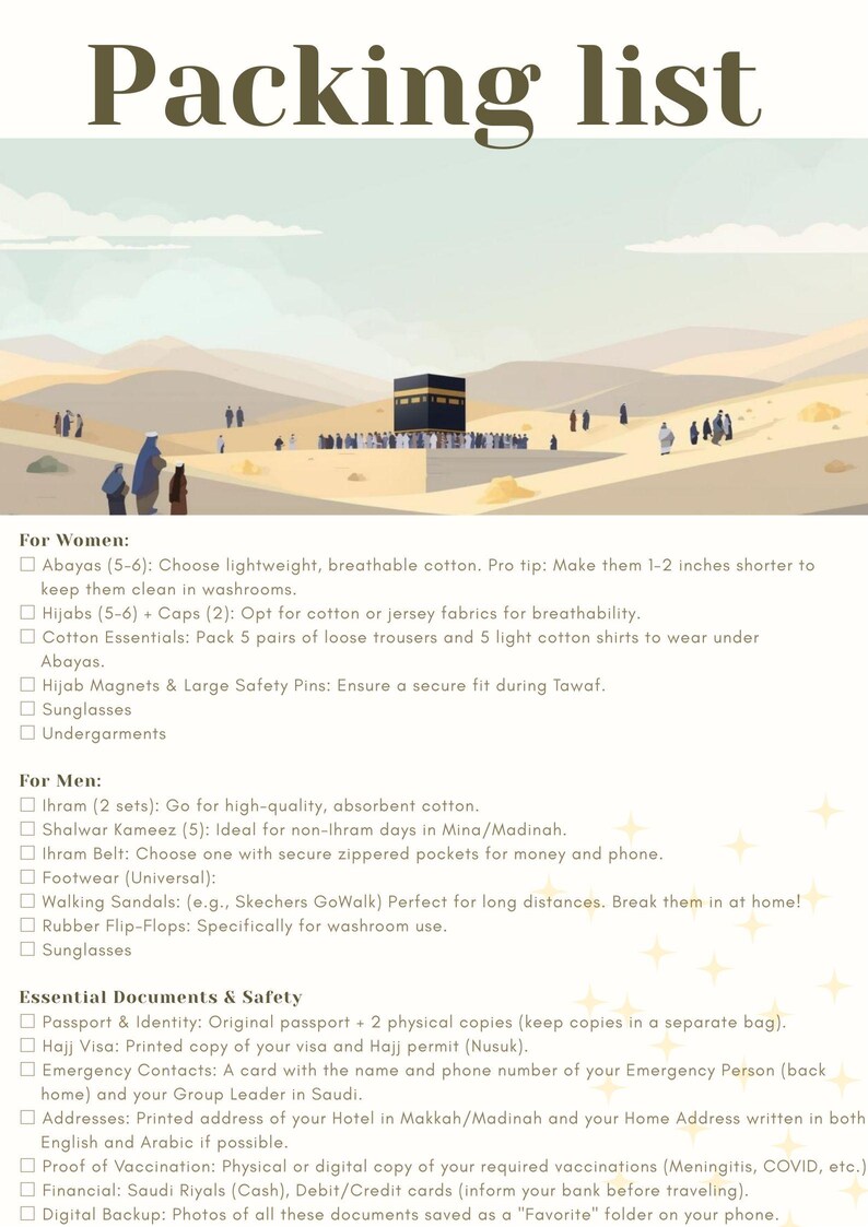 Hajj 2026 Packing Guide & Checklist | 5-day Ritual Roadmap (digital ...