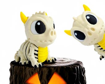 Cute Spooky Baby Dragon Skeleton Figurine | 3D Printed Halloween & Goth Decor