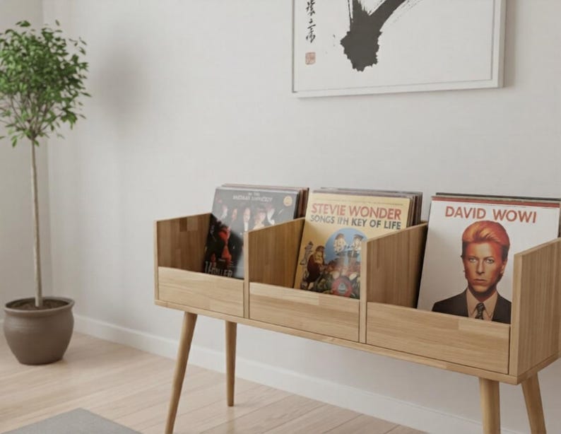 Solid Wood Vinyl Record Stand – Handmade LP Storage Cabinet, Natural ...