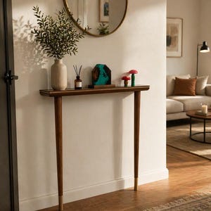 Slim Entryway Console Table - Solid Pine, Walnut or Oak Finishes - Narrow Hallway Table with Brass Inlay - Custom Sizes Available