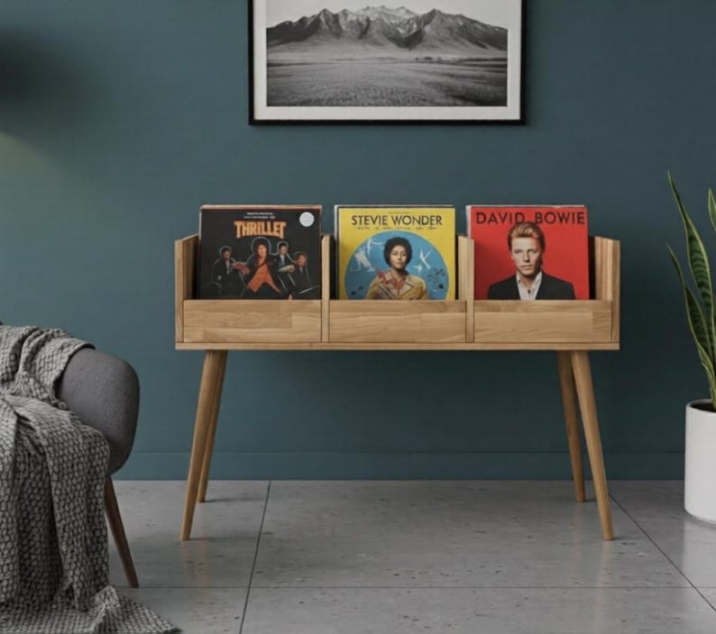 Solid Wood Vinyl Record Stand – Handmade LP Storage Cabinet, Natural ...