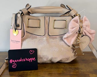 New Juicy Couture Juicy Fan Club Satchel Crossbody Handbag Beige Light Pink Y2K