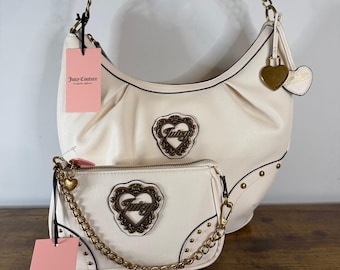 New Juicy Couture In Her Juicy Era White Hobo Shoulder Handbag Wristlet Set Y2K