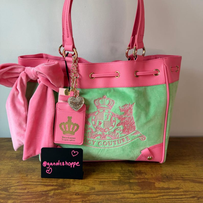 New Juicy Couture Classic Scottie Dogs Green Pink Daydreamer Tote Handbag Y2K image 1