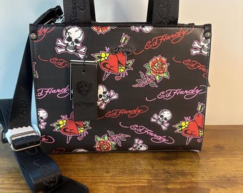 New Ed Hardy Black Dead Alive Horse Mustang Shoulder Handbag Red