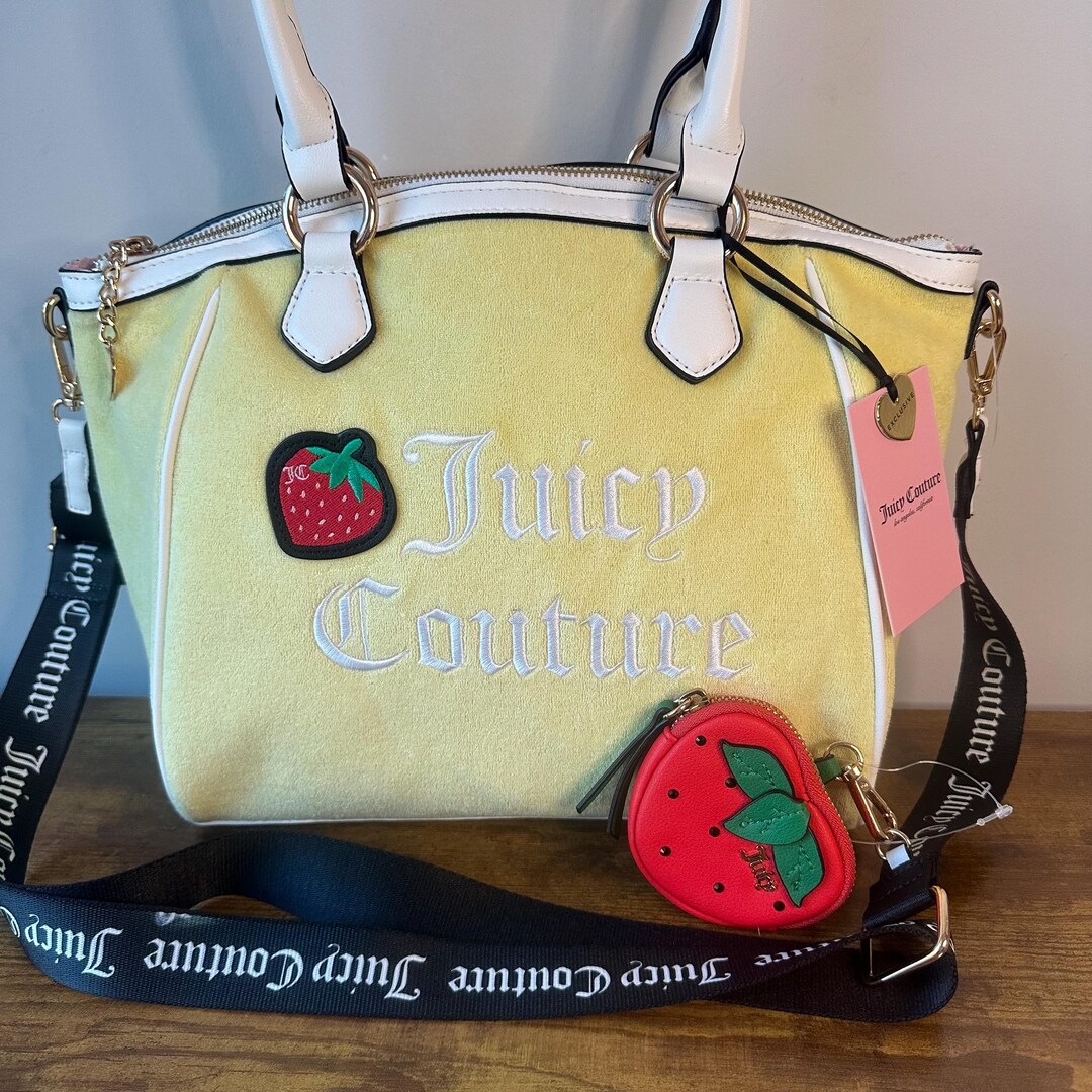 New Juicy Couture Sweet Juicy Strawberry Yellow White Tote Handbag