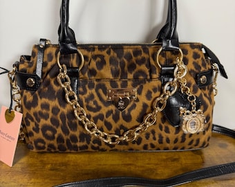Nuevo bolso bandolera Juicy Couture de moda con estampado de leopardo en negro y marrón.