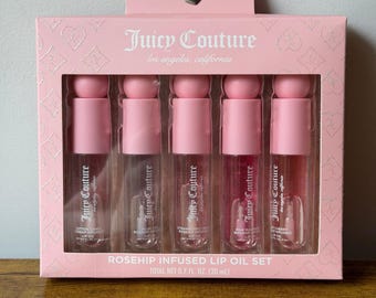 New Juicy Couture 5 Pck Lip Gloss Rosehip Infused Oil Set Makeup Hydrating