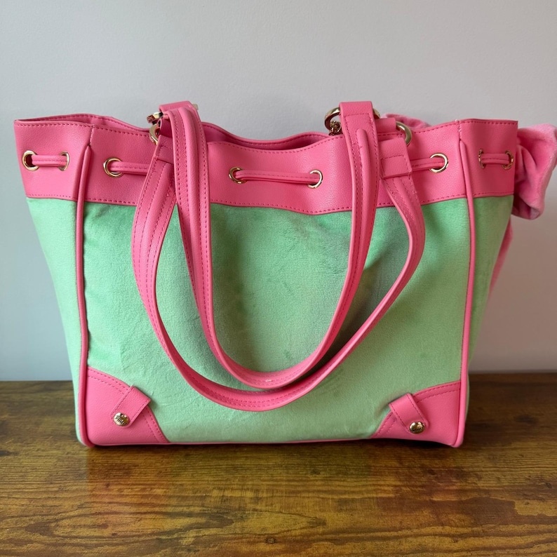 New Juicy Couture Classic Scottie Dogs Green Pink Daydreamer Tote Handbag Y2K image 5