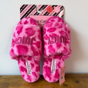 Nieuw Juicy Couture 9-10 roze luipaard pantoffels schoenen nepbont glitter glitter logo