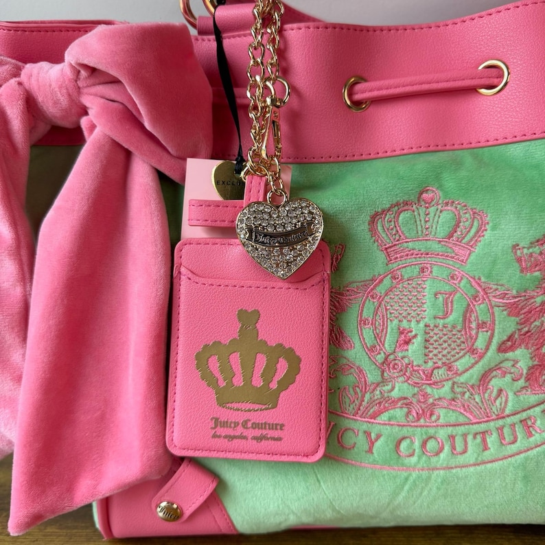 New Juicy Couture Classic Scottie Dogs Green Pink Daydreamer Tote Handbag Y2K image 2