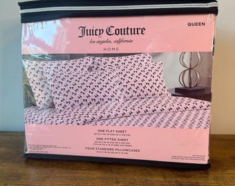 ジューシークチュール クイーンサイズ 6点セット ピンクゴールドチェーン ブラックリボン ベッドシーツセット