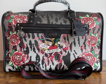 New Ed Hardy Black Dead Alive Horse Mustang Shoulder Handbag Red