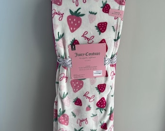 New Juicy Couture 2 Pck Blanket Set Twin 60x90 Throw 50x70 Strawberry White Pink