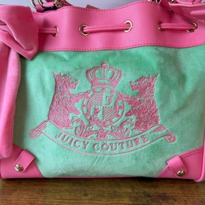 New Juicy Couture Classic Scottie Dogs Green Pink Daydreamer Tote Handbag Y2K image 3
