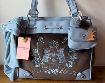 New Juicy Couture New Love Chapter Chocolate Brown Blue Daydreamer Tote Bag