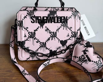 New Steve Madden Bloody Hearts Bevelyn Crossbody Satchel Pink Black Halloween