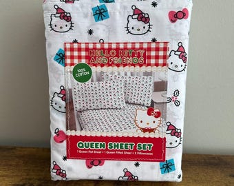 Nytt Hello Kitty HK Sanrio Christmas Queen Lakanset Vitt Gåva Jultomten Sängkläder