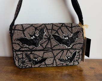 New From India To You Viral Beaded Bat Shoulder Handbag Spooky Halloween Black