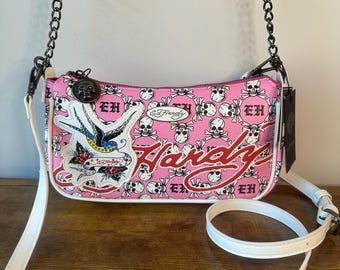 New Ed Hardy Black Dead Alive Horse Mustang Shoulder Handbag Red
