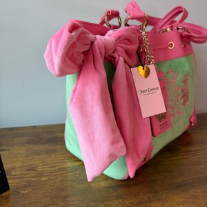 New Juicy Couture Classic Scottie Dogs Green Pink Daydreamer Tote Handbag Y2K image 4