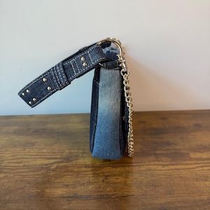 New True Religion Blue Washed Denim Shoulder Handbag Studded Western Horseshoe image 3