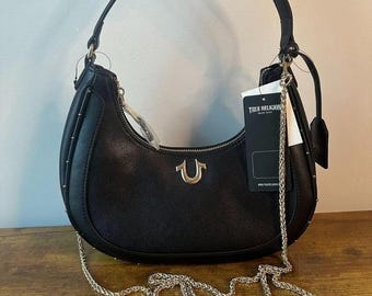 New True Religion Black Gold Hobo Shoulder Chain Strap Handbag Horseshoe 2025